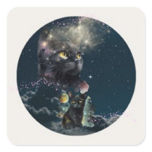 黒猫星空の夜のステッカー
