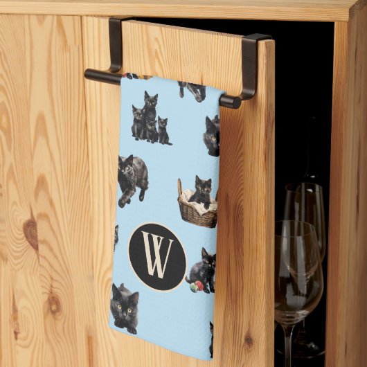 黒猫柄キッチンディスタオル キッチンタオル (三つ折り)