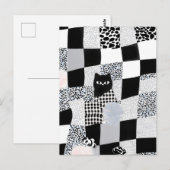 黒猫柄ギンガムチェック混じりチェタ柄 ポストカード (正面/裏面)