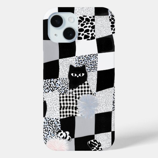 黒猫柄ギンガムチェック混じりチェダープリント Case-Mate iPhoneケース (裏面)