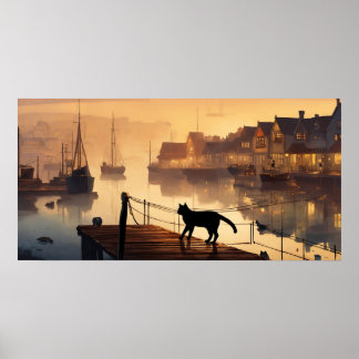 黒猫水彩壁ポスター ポスター