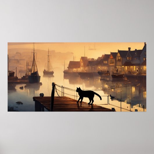 黒猫水彩壁ポスター ポスター (正面)