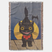 黒猫満月バット スローブランケット (正面縦)