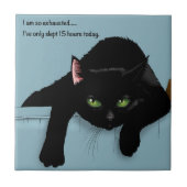 黒猫疲れブルーおもしろい タイル (正面)