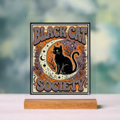 黒猫社会 黒猫 ビンテージ ベクターアート アクリルサイン (ニュートラル)