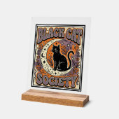 黒猫社会 黒猫 ビンテージ ベクターアート アクリルサイン (傾斜)