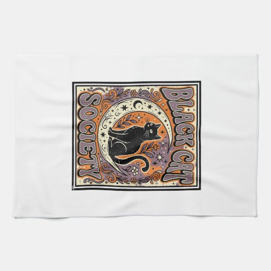 黒猫社会 黒猫 ビンテージ ベクターアート キッチンタオル (横)