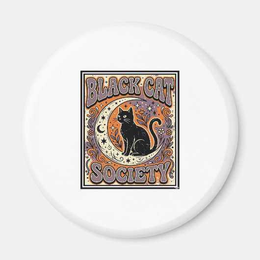 黒猫社会 黒猫 ビンテージ ベクターアート マグネット (正面)
