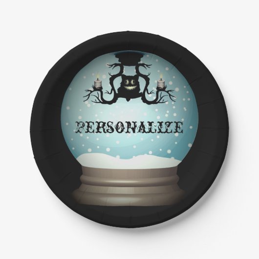 黒猫秋シャンデリア秋の雪の球体 ペーパープレート (正面)