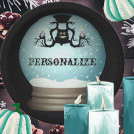 黒猫秋シャンデリア秋の雪の球体 ペーパープレート