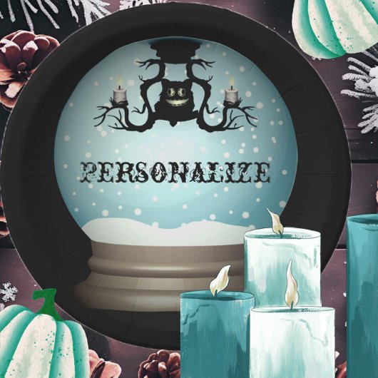 黒猫秋シャンデリア秋の雪の球体 ペーパープレート