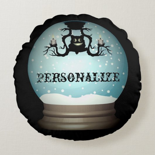 黒猫秋シャンデリア秋の雪の球体 ラウンドクッション (正面)