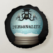 黒猫秋シャンデリア秋の雪の球体 ラウンドクッション (裏面)