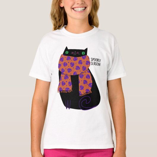 黒猫秋シーズンハロウィーン不気味かわいい Tシャツ (正面)