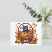 黒猫秋収穫かご ポストカード (スタンド正面)