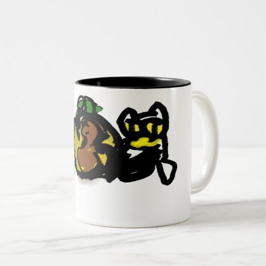 黒猫種の秋のカボチャ ツートーンマグカップ (正面右)
