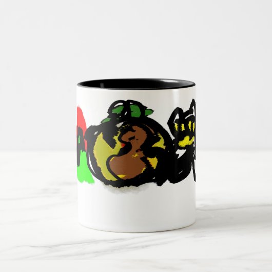 黒猫種の秋のカボチャ ツートーンマグカップ (中央)