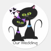 黒猫結婚封筒用シール ラウンドシール (正面)