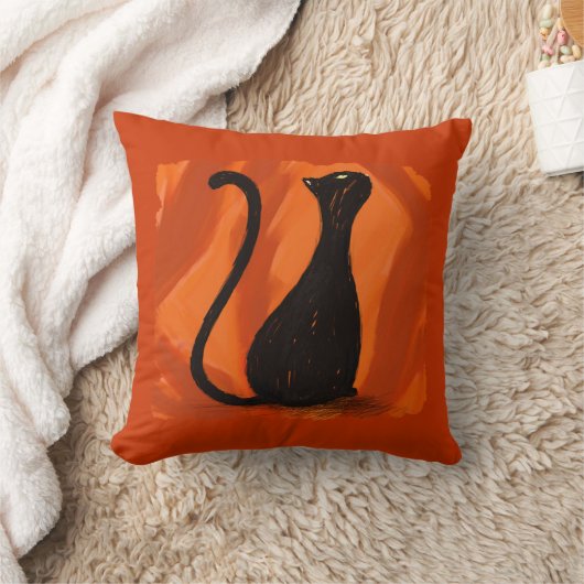 黒猫絵画の枕 クッション (ブランケット)