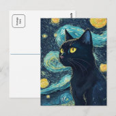 黒猫絵画の ポストカード (正面/裏面)