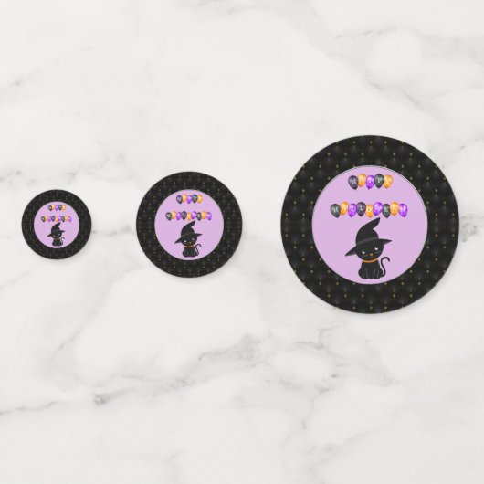 黒猫縁どハッピーハローウィン風船 コンフェッティ (正面)