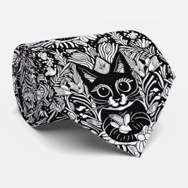 黒猫芸術的花柄 ネクタイ