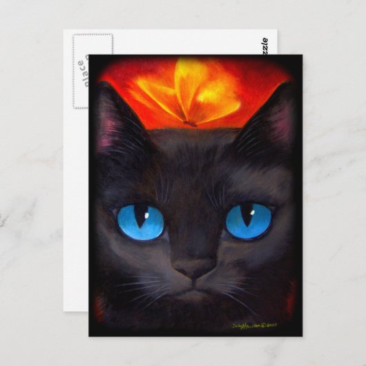 黒猫蝶絵画の芸術数々の- ポストカード (正面/裏面)