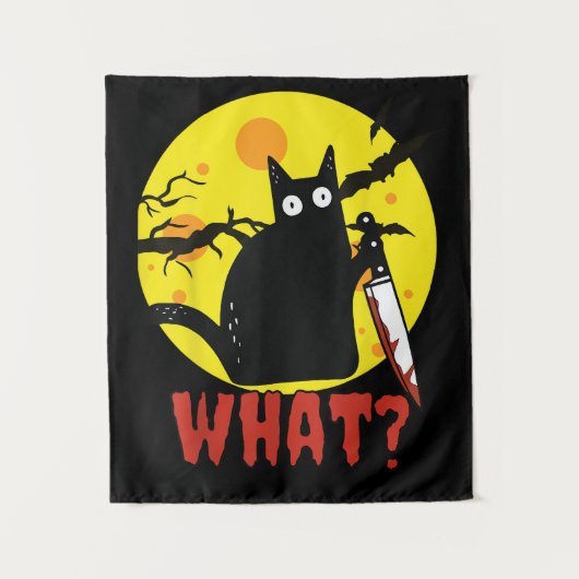 黒猫血ナイフことわざWhat_ おもしろい Mur タペストリー (正面)