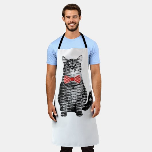 黒猫赤水玉模様の蝶ネクタイかわいいヴィンテージ エプロン (着用した状態)