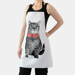 黒猫赤水玉模様の蝶ネクタイかわいいヴィンテージ エプロン