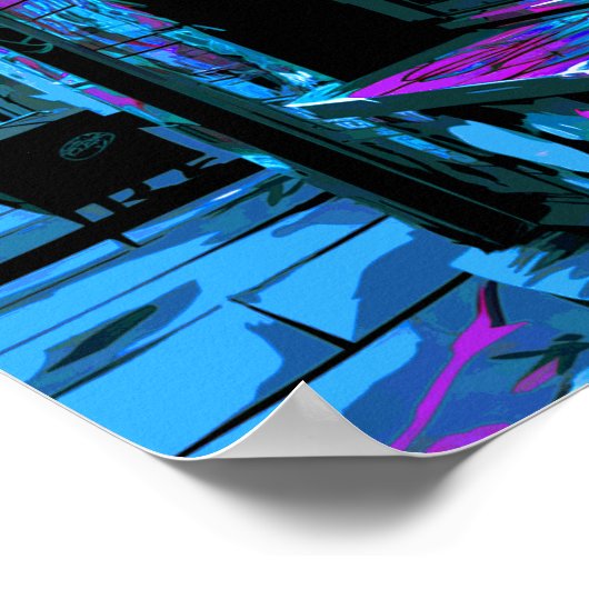 黒猫通りパンクネオンデザインポスタープリント ポスター (角)