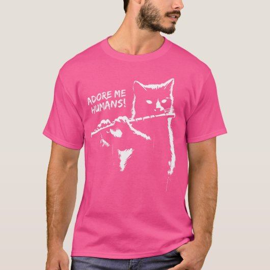 黒猫遊笛 – グラフィックおもしろい猫猫 Tシャツ (正面)