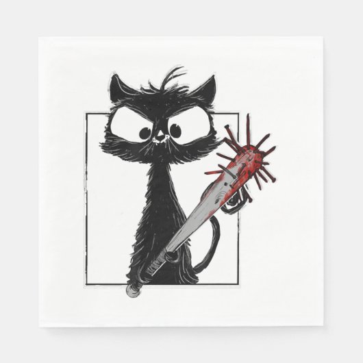 黒猫野球ホラーハロウィーン スタンダードランチョンナプキン (正面)