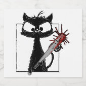 黒猫野球ホラーハロウィーン スパークリングワインラベル (シングルラベル)