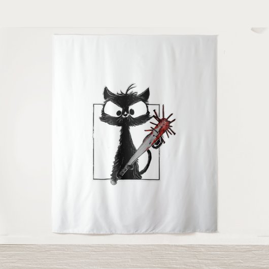 黒猫野球ホラーハロウィーン タペストリー (正面)
