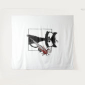 黒猫野球ホラーハロウィーン タペストリー (正面(横))