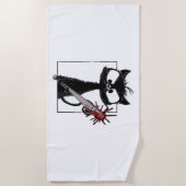 黒猫野球ホラーハロウィーン ビーチタオル (正面)