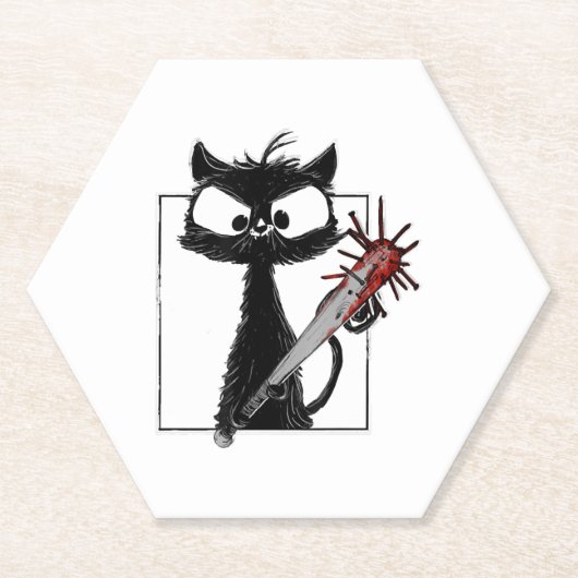 黒猫野球ホラーハロウィーン ペーパーコースター (正面)