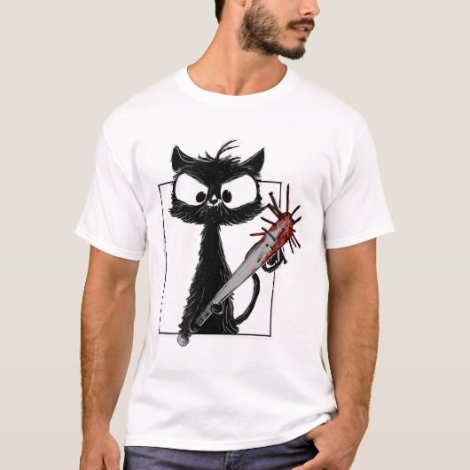 黒猫野球ホラーハロウィーン Tシャツ (正面)