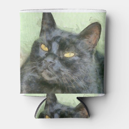黒猫鉛筆アート 缶クーラー (正面)