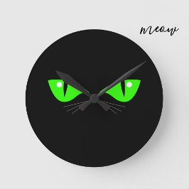 黒猫顔グリーンアイズウィーカーズキュート猫好き ラウンド壁時計