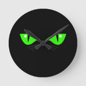 黒猫顔グリーンアイズウィーカーズキュート猫好き ラウンド壁時計 (正面)