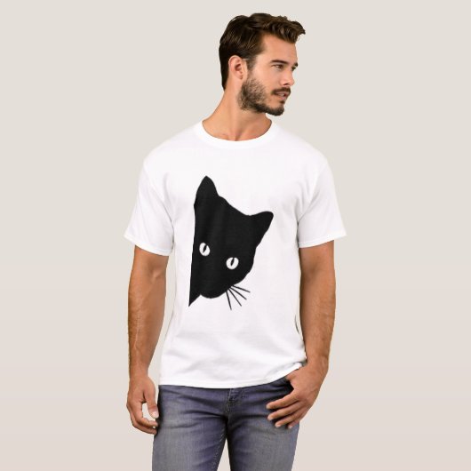 黒猫顔覗き見るブーおもしろい覗く Tシャツ (正面フル)