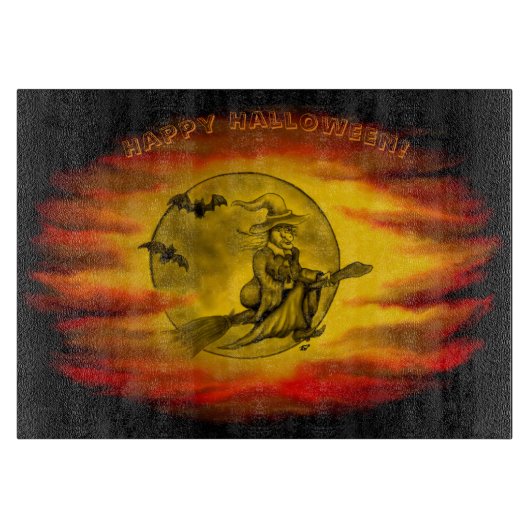 黒猫飛んでいるの魔女ハロウィーンの夜 カッティングボード (正面)