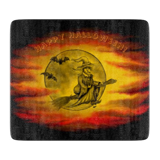 黒猫飛んでいるの魔女ハロウィーンの夜 カッティングボード (正面)