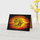 黒猫飛んでいるの魔女ハロウィーンの夜 カード (黄色い花)