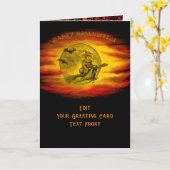 黒猫飛んでいるの魔女ハロウィーンの夜 カード (黄色い花)