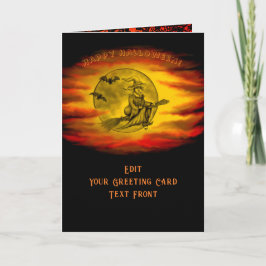 黒猫飛んでいるの魔女ハロウィーンの夜 カード