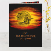 黒猫飛んでいるの魔女ハロウィーンの夜 カード (黄色い花)