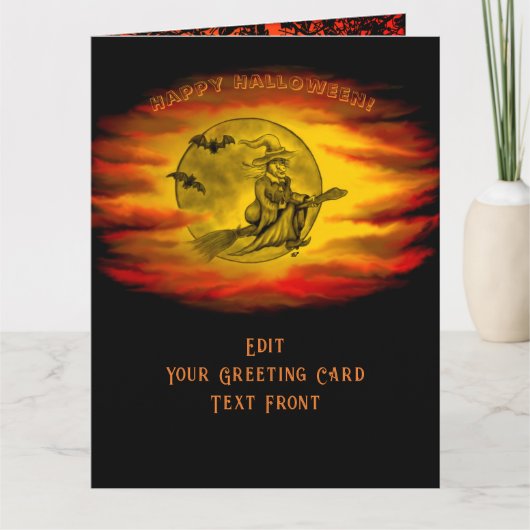 黒猫飛んでいるの魔女ハロウィーンの夜 カード (正面)